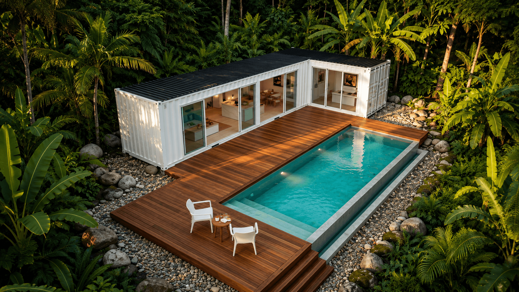 Modern glass house in nature